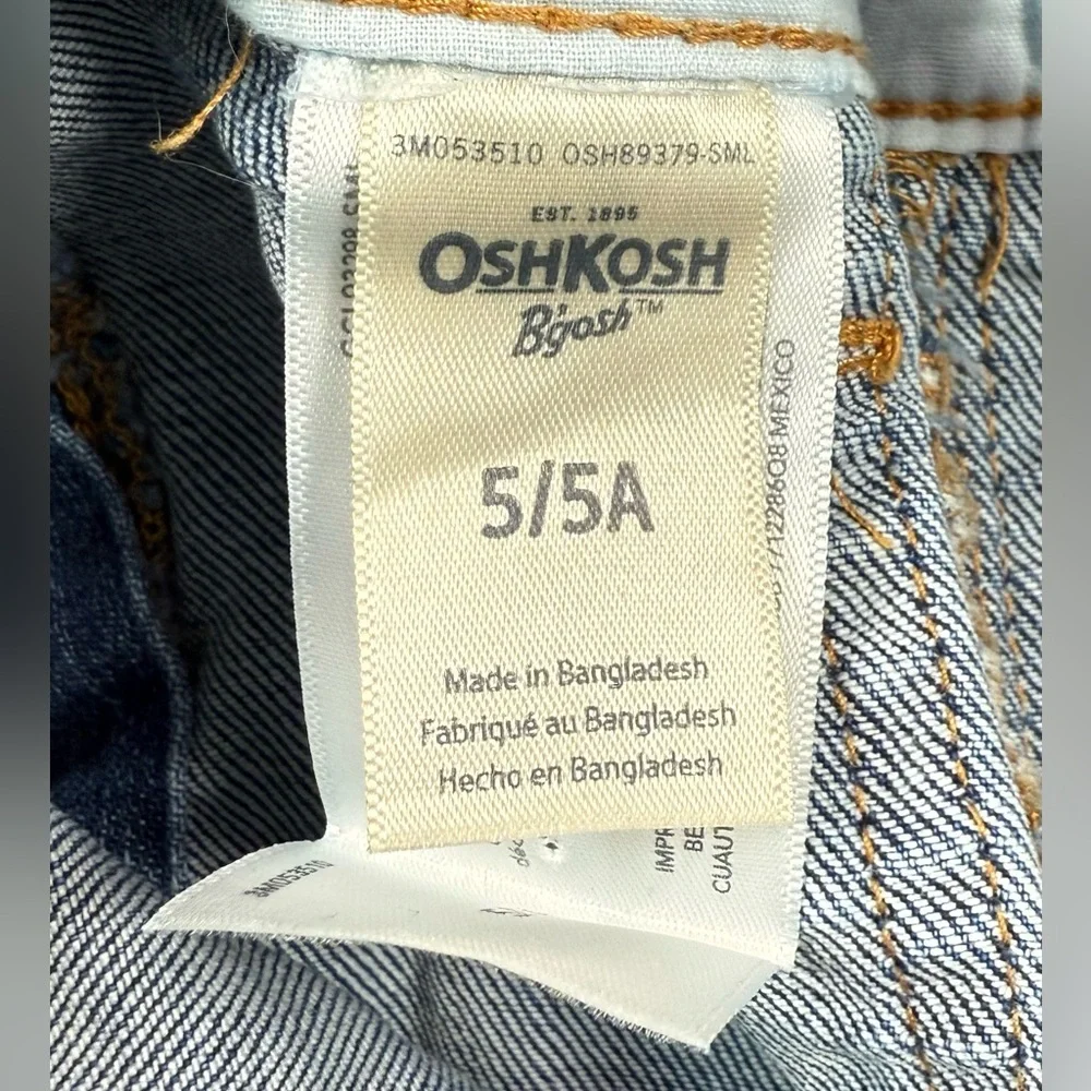 OSHKOSH B’GOSH Girls Denim Overalls Tapered Raw Hem 5 Casual Stretch Classic‎
